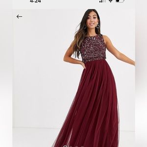 Maya Bridesmaid delicate sequin 2 in 1 Maxi Dress in Wine